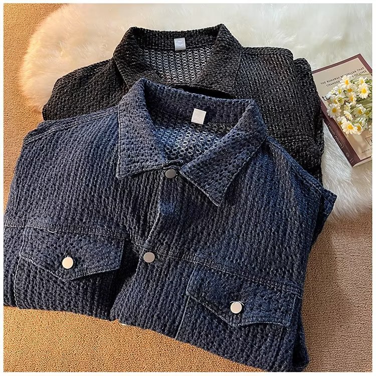 Small Chanel Style Jacket Men's Advanced Design Sense Trendy Fashion Loose Casual Solid Color Denim Jacket Men's Cheap Street