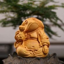 天然黄杨木精雕金蟾蛤蟆仙人崖柏木祈福蛙招财动物手把件摆件实木