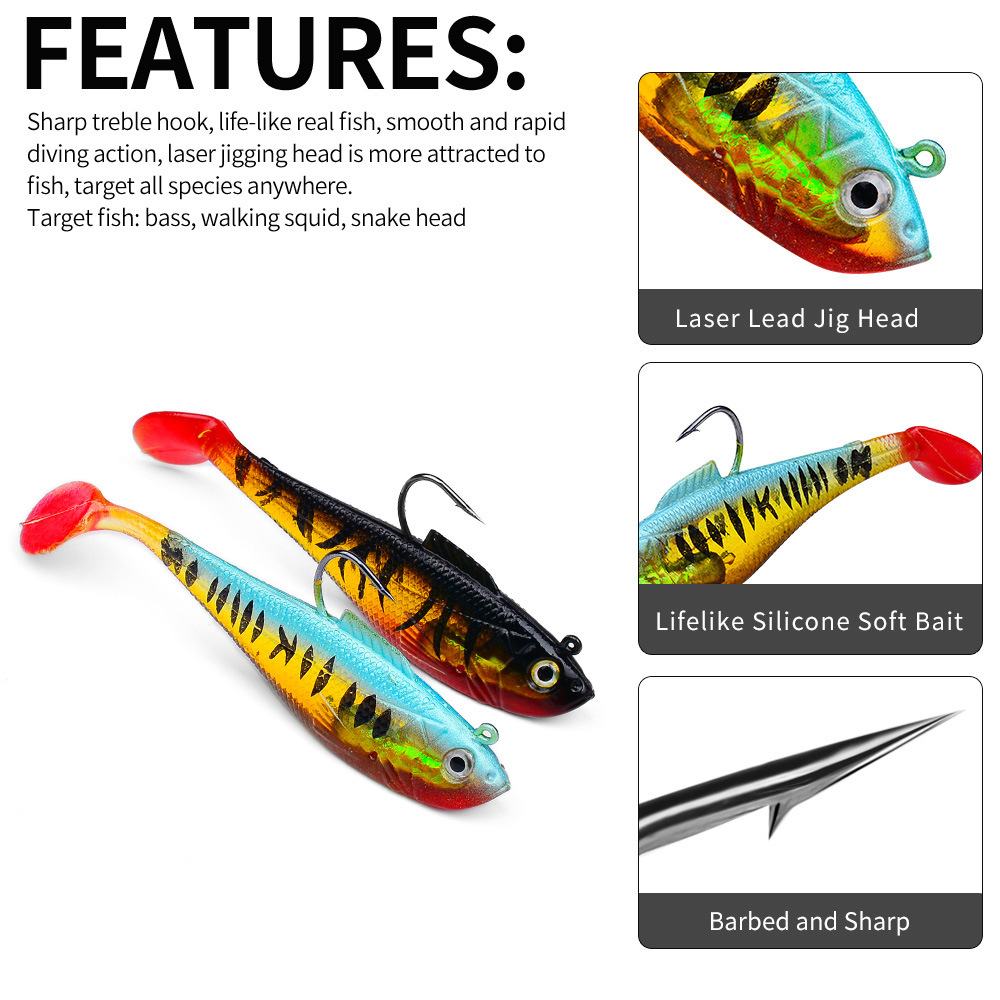T-tail soft body lead fish, simulated lure soft bait, long-range lure lure, cocked mouth bass, fresh sea fishing bait