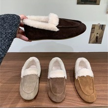 跨境羊羔毛毛加绒平地勃肯鞋女2025冬季森系圆头加厚保暖棉鞋单鞋