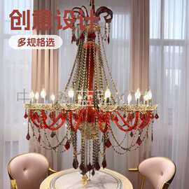 漫咖啡厅网咖红色水晶吊灯服装店婚庆装饰蜡烛灯创意网咖餐厅灯具