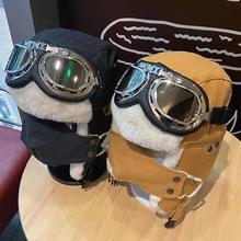 雷锋帽跨境直播代发护耳骑车滑雪防寒戴口罩眼镜铜扣飞行员棉帽子