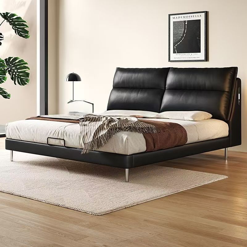 Italian Mid-Century Style Leather Bed Bedroom Small Apartment Modern Simple Double Bed Leather Art Bed Master Bedroom Second Bedroom Internet Celebrity Bed