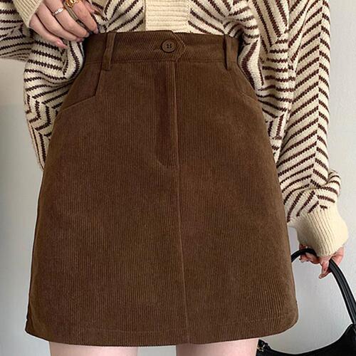 Women's Autumn/Winter Slimming High-Waisted A-Line Short Skirt 2024 New Coffee Corduroy Bodycon Skirt 145 for Petite Women
