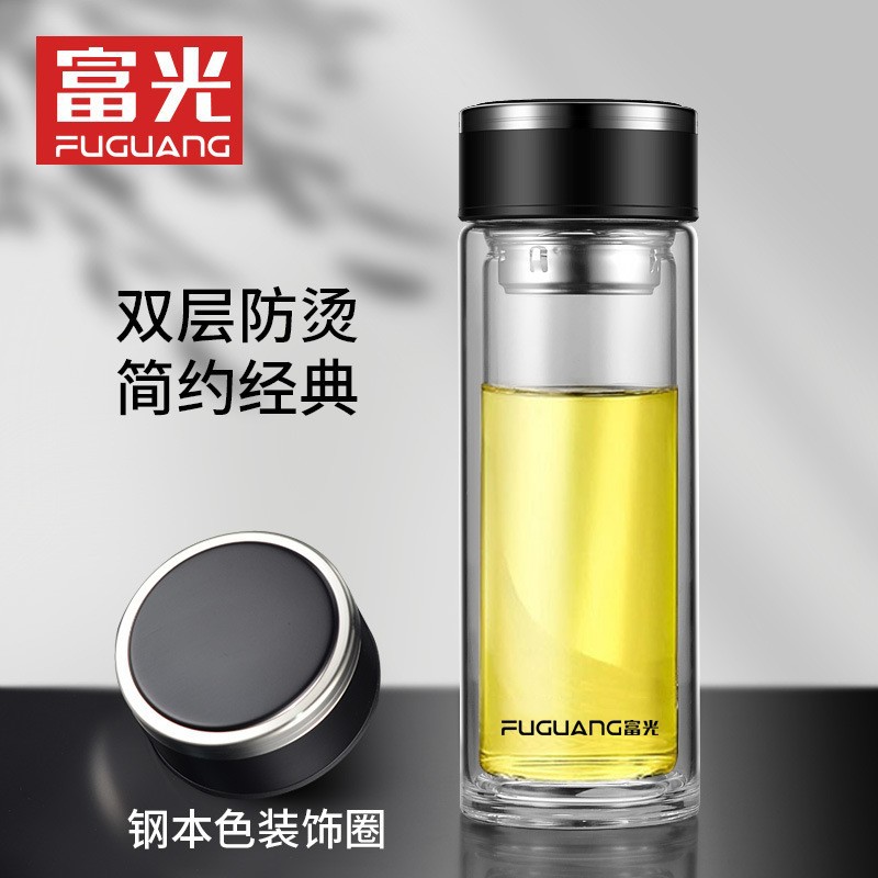 Fuguang Glass Cup for Men, Double-Layered, Thickened, Heat-Resistant, Transparent, Business G2116 Gift with Custom Printing for Tea Brewing