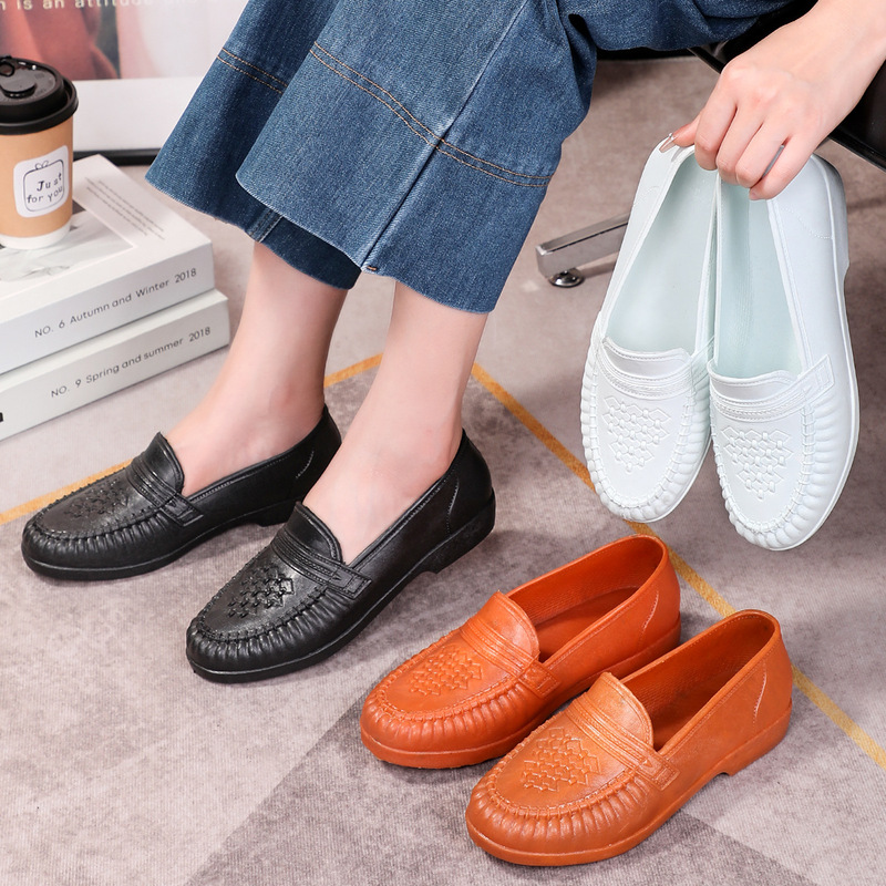 Non-Slip Soft-Soled Women's Rain Boots, Flat Rain Boots, Short-Tube Fashionable Low-Cut Rubber Shoes, Women's Kitchen Work Shoes, Waterproof Shoes, Shallow Mouth