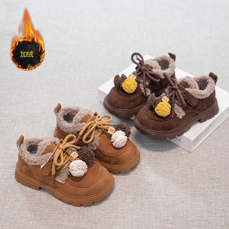 Girls' Cotton Shoes Winter 2026 New Style Children's Plush Thickened Furry Shoes Girls' Retro Loafers for Older Children