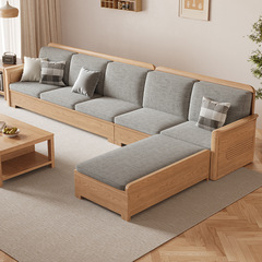 北欧の白いワックスの木の木のソファーの組み合わせの布芸のソファーの現代のシンプルな大きさの部屋型の客間の原木の色の家具