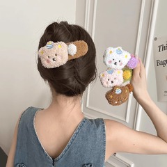 布丁熊のぬいぐるみの熊の大きいサイズのアヒルの口は女性を挟んで2025新型の秋冬のかわいい後頭部のヘアピンの頭飾りを挟みます。