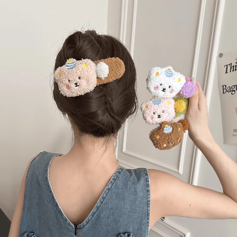 Oso de pudín, oso de peluche, clip de pico de pato grande, mujer 2025, nuevo otoño e invierno, lindo, clip de horquilla, tocado