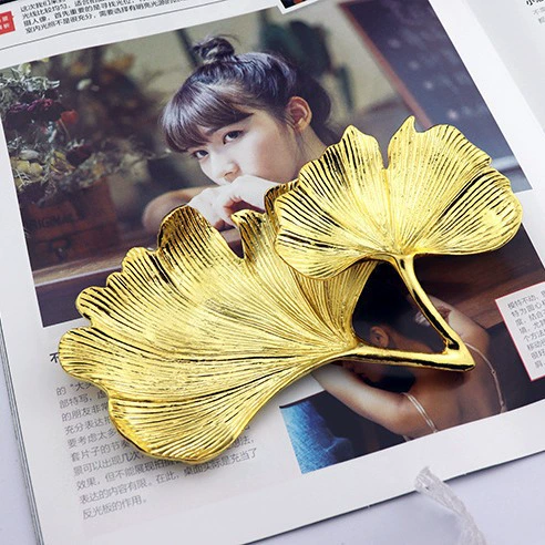 Скандинавский металлический лоток гинкго лист Ювелирная тарелка Золотое кольцо пластина для хранения креативная дисплейная тарелка образец украшения комнаты