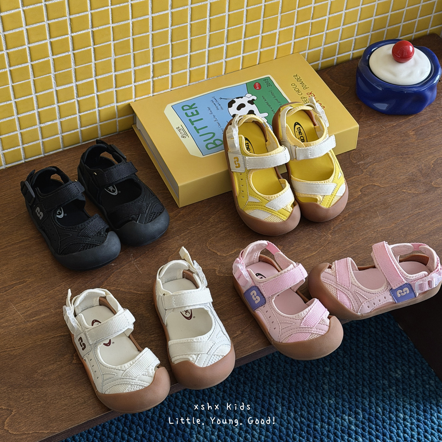Xshx Soft-Soled Toe Protection｜Korean-Style Kidsren's Spring and Summer Breathable Anti-Kick Closed-Toe Shoes for Boys and Girls with Rubber Anti-Slip Sole