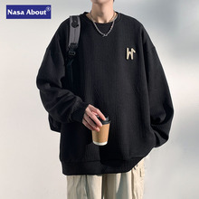 NASA新款2024美式重磅圓領衛衣男款字母設計感春季潮牌無帽長袖