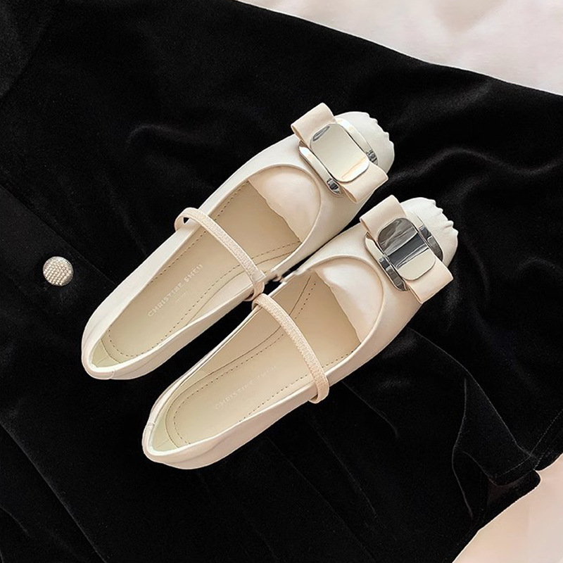 Nuevo Modelo Primavera 2025 ~ Zapatos Planos Mary Jane con Tacón Grueso y Lazo en la Punta Cuadrada, Zapatos de Ballet para Mujer