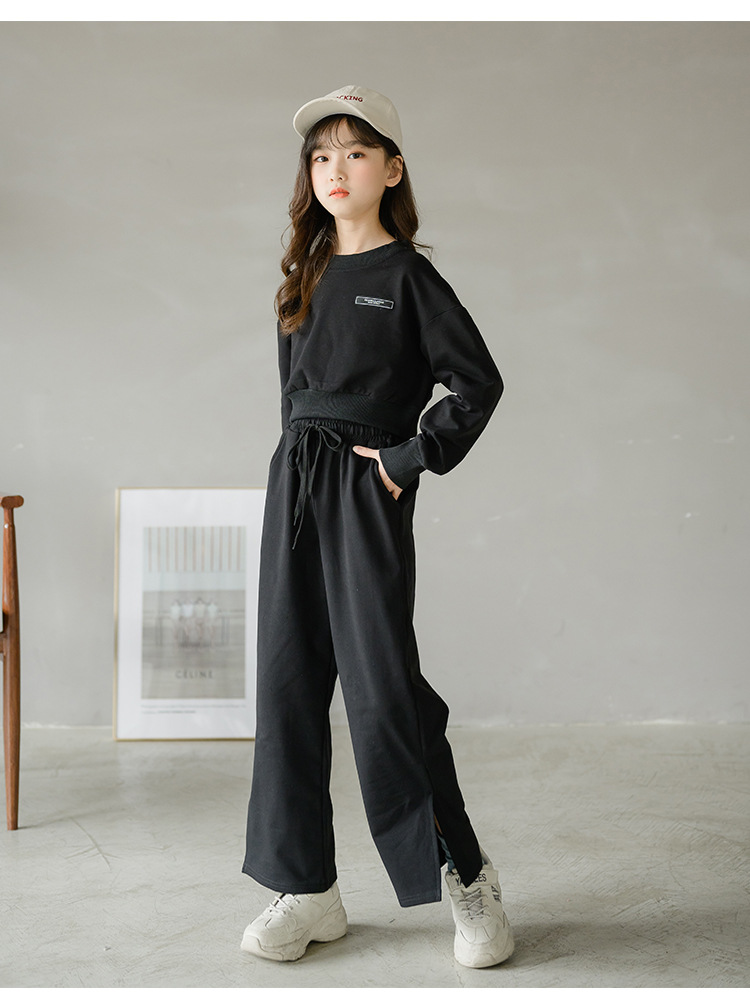Ikids 21春季新款韓版女童中童大童流行短版露肚上衣開叉闊腿褲套裝親子裝 預購 Yahoo奇摩拍賣
