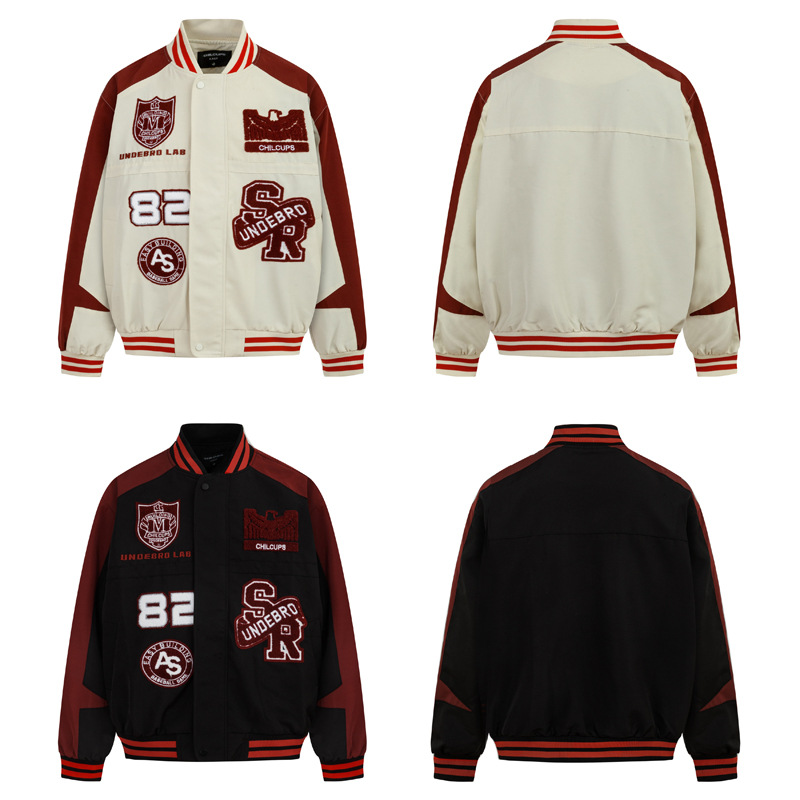 Abbigliamento maschile Gioventù Asciugamano ricamato con lettere Giacca larga ricamata Giacca casual Dopamine Colorblock da uomo e da donna Marchio di moda autunnale_voghion.com