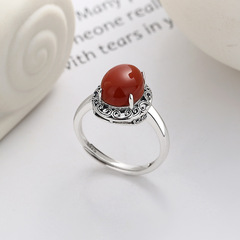Yunchaoxuan S925 Sterling Silver Nan Hong Egg-Shape Inlaid Ring—Unique Egg-Shape Design, Retro Style, Classic Elegance, Perfect for Women