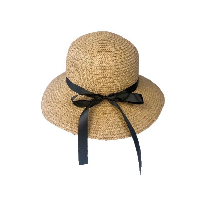 Sombrero de paja para el sol de verano para mujer con lazo de cinta negra, sombrero de ala ancha, sombrero tipo cubo para adultos, sombrero de protección solar para mujer con ala ancha.