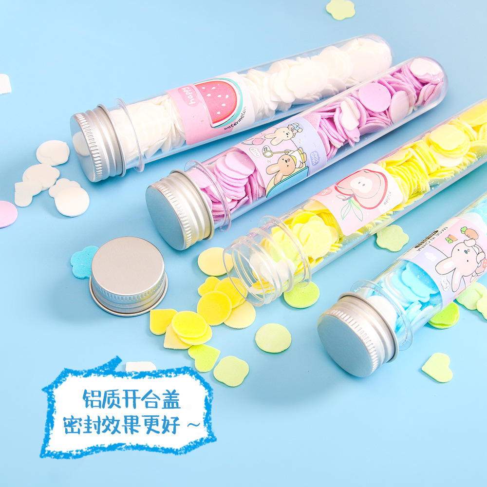 Una sola vez portátil al aire libre jabón de mano papel jabón de viaje tubo de ensayo para niños con pétalos de jabón