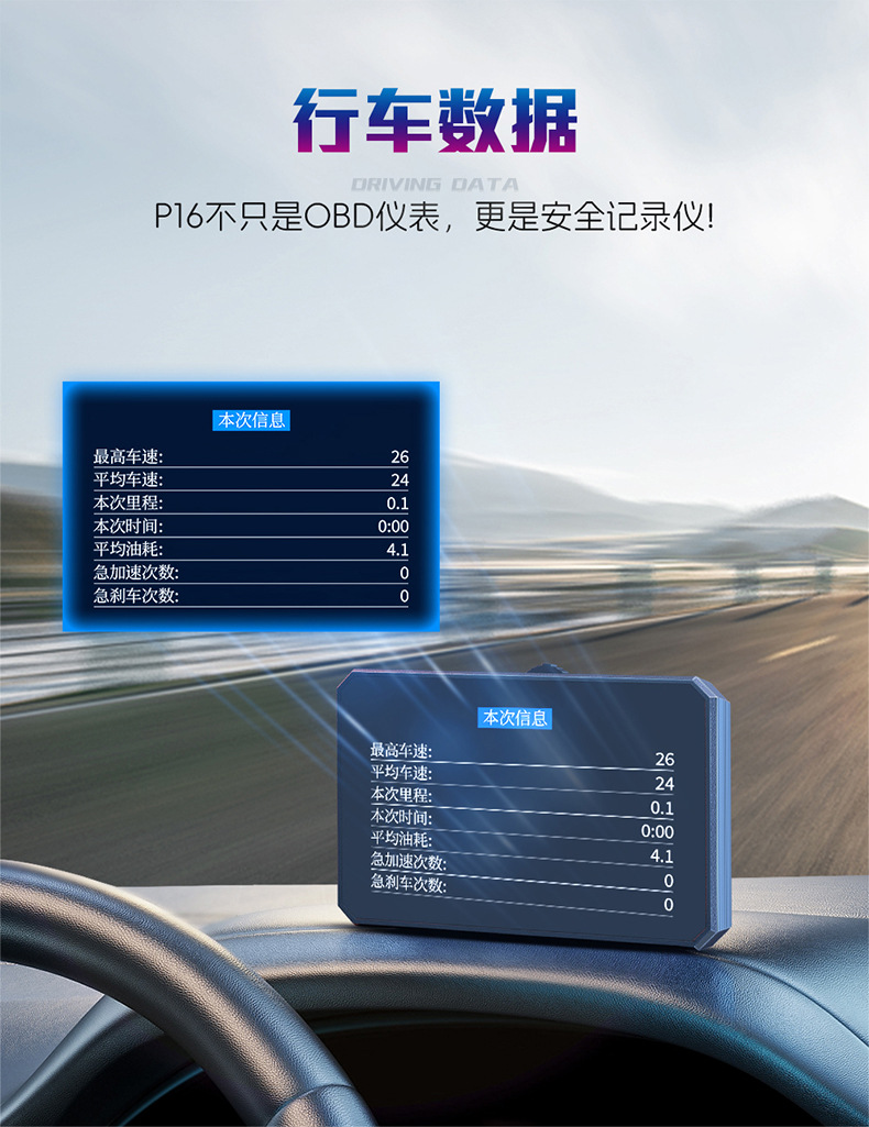 Car Obd2 Head-Up Display Hd Lcd Head-Up Display Car Universal Hud Driving Computer Instrument