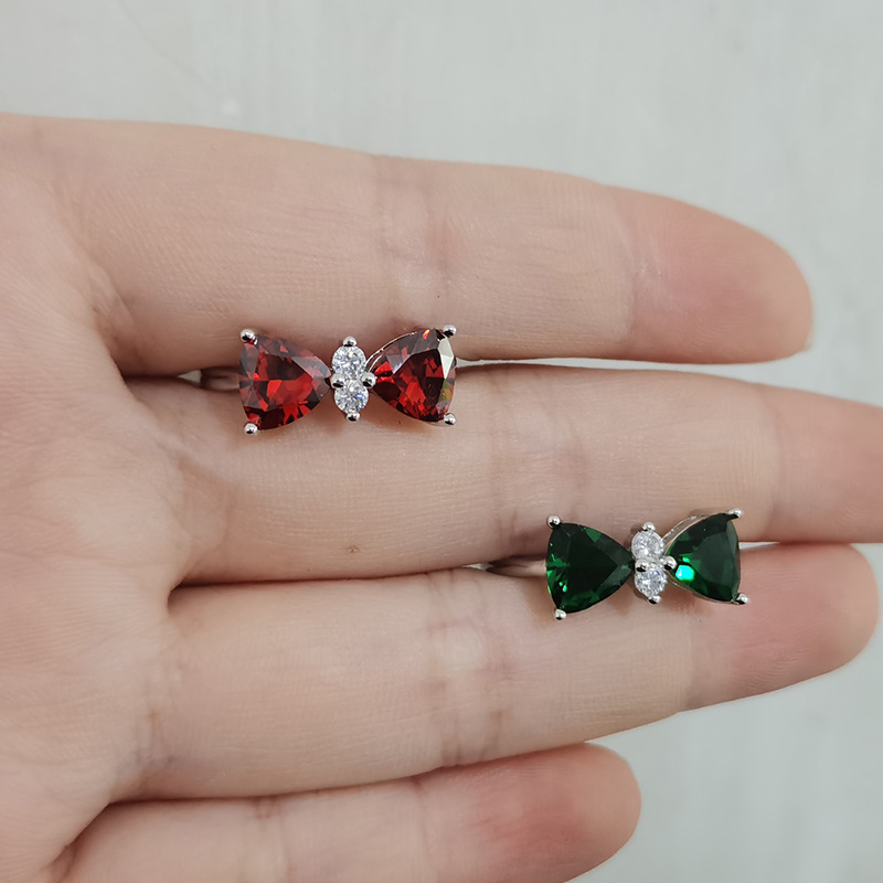 Fashion Bow Knot Copper Inlay Zircon Open Ring 1 Piece