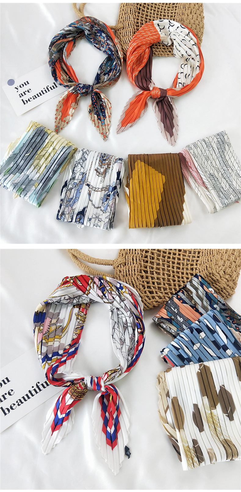 Korean Pleated Silk Square Scarf display picture 25