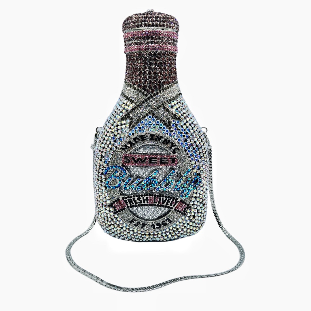 Seleccione estrictamente la nueva botella de champagne, bolsa de diamante para la cena, bolso de mano de mujer, bolsa de botella de champagne
