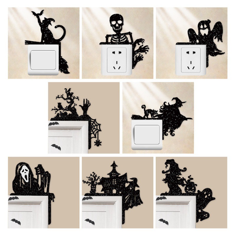 Nuevas pegatinas de esquina de decoración de fiesta de Halloween europeas y americanas, pegatinas de interruptor, pegatinas de papel flash de decoración de esquina de puerta de Halloween