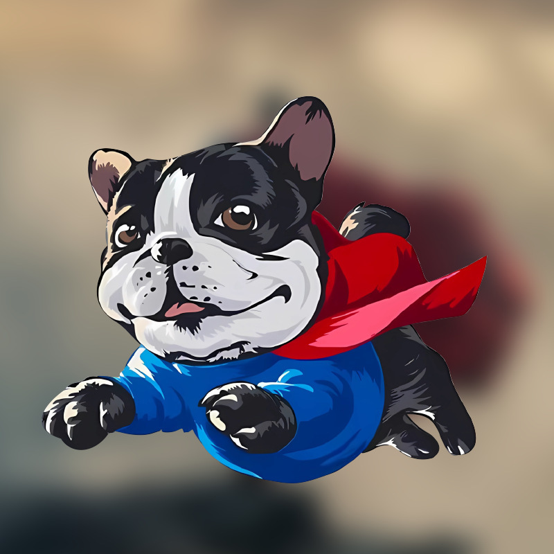 Superman French Bulldog Flying Handsome Comic Computer Case Luggage Car Electric Vehicle Scratch Covering Sticker