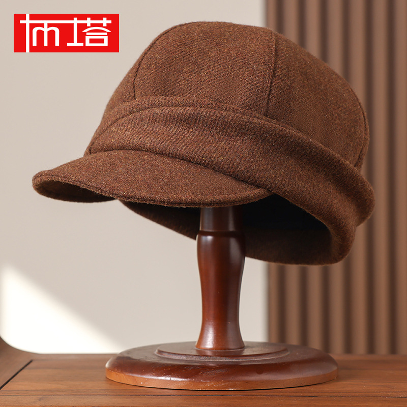 布塔羊毛鸭舌帽羊毛混纺护耳帽百搭复古保暖气质秋冬护耳帽PT0758