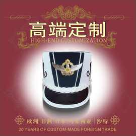 外贸白色绣花门童帽定做工厂酒店服务生帽子定制保安大盖帽士官帽