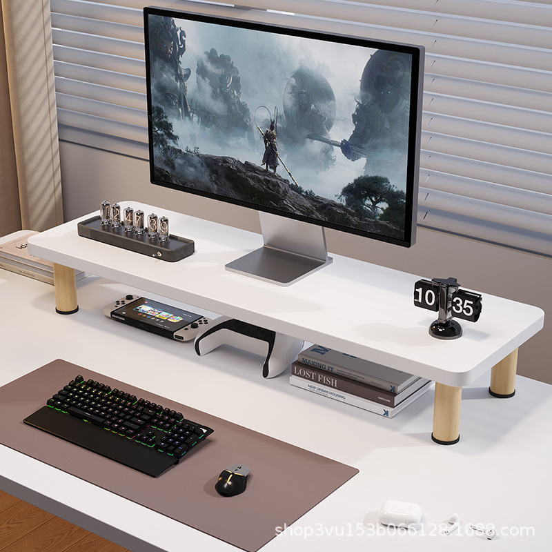 デスクトップコンピュータモニター高架デスクトップ無垢材スタンドオフィスラップトップデスクモニタースタンド付き|undefined