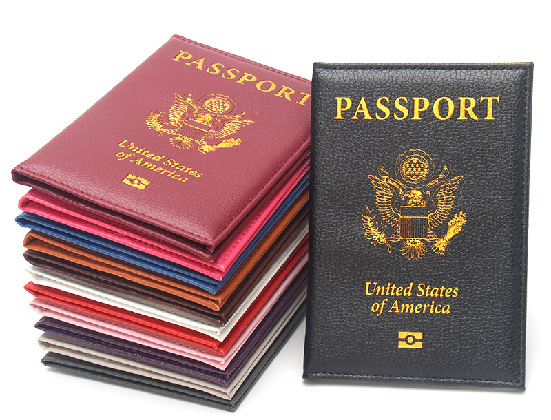 Slim US passport holder, leather, portable, lychee texture, travel