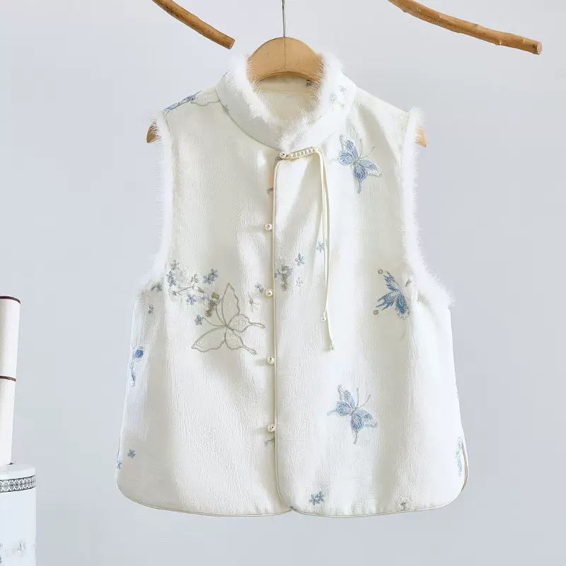 25秋冬中式国风水貂毛提花棉服上衣马甲民族风汉服背心棉马夹女装