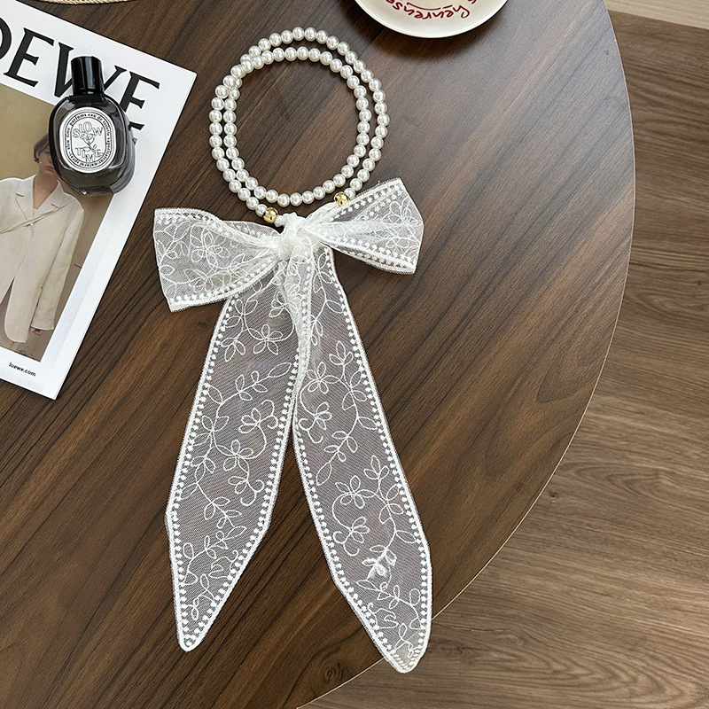 Collar de perlas Nueva bufanda de seda de encaje con cadena de clavícula francesa