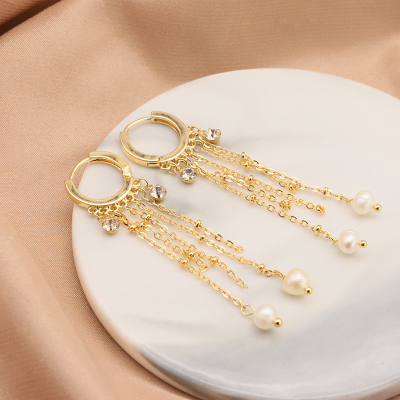 Aretes de perlas de agua dulce naturales Retro estilo francés largos pernos de bordilla s925 agujas de plata temperamento de alta calidad joyas de orejas