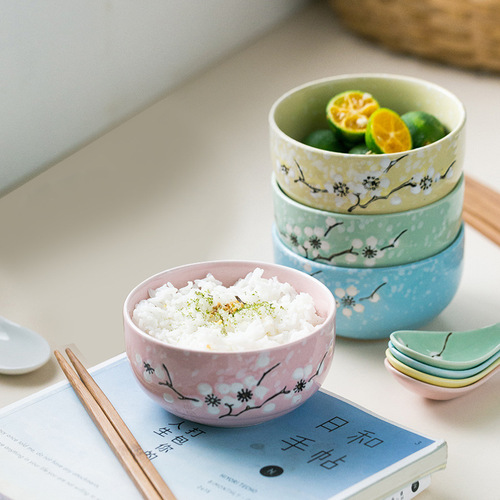 Japanese hand-painted ceramic bowl home soup bowl rice bowl creative dessert bowl steamed egg bowl ins ceramic tableware set