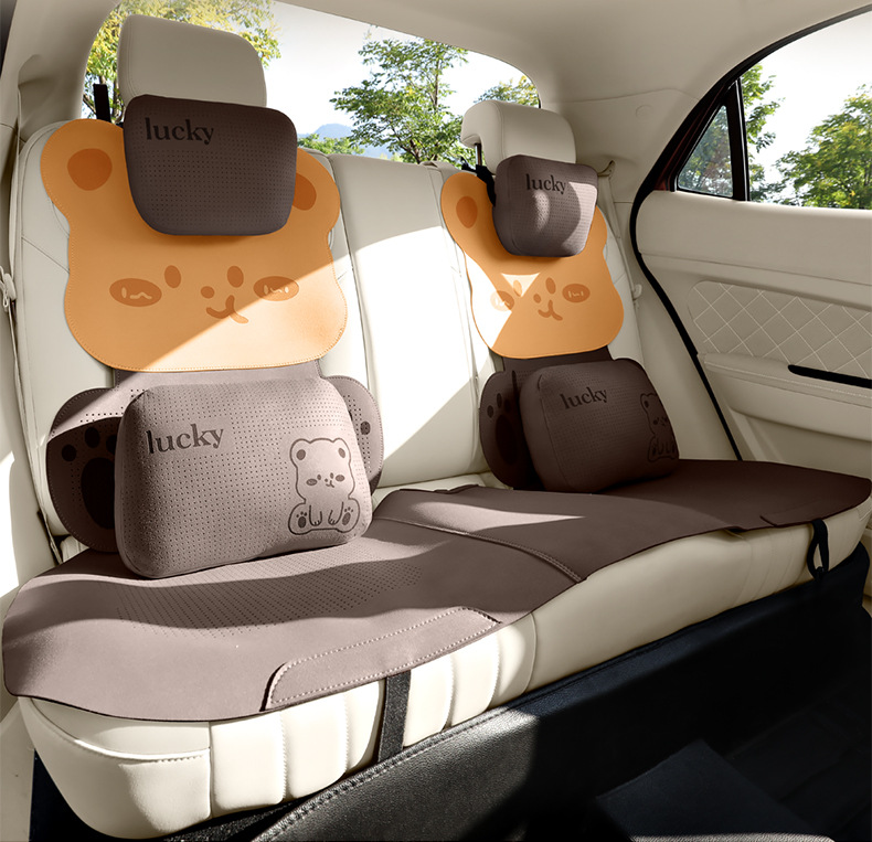 Suitable for Lexus cars, the suede seat covers feature a three-dimensional cartoon bear design, cute, comfortable, and breathable