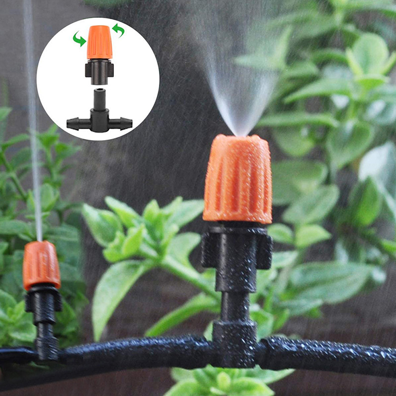 Orange single port adjustable atomizing nozzle with 4/7mm flat tee humidifying agricultural irrigation connector accessories