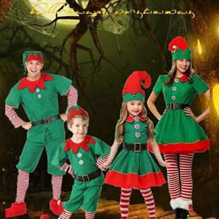 Halloween costume adult children green Christmas elf costume role play adult children Men Women Christmas