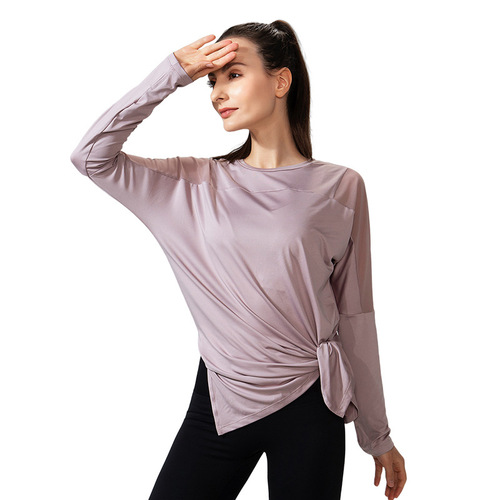Quick-drying clothing for women, mesh thin, finger-buckle yoga clothing, running sports T-shirts, long-sleeved loose fitness clothing, women's tops