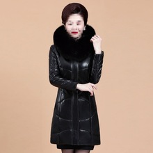中老年女装妈妈装皮衣外套女冬装棉衣过膝长款大码加肥皮棉袄加厚