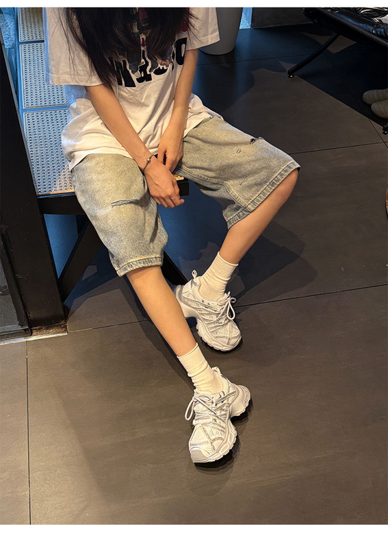 真皮女休闲鞋~透气轻便水钻编织老爹鞋女2025新款增高厚底运动鞋|undefined