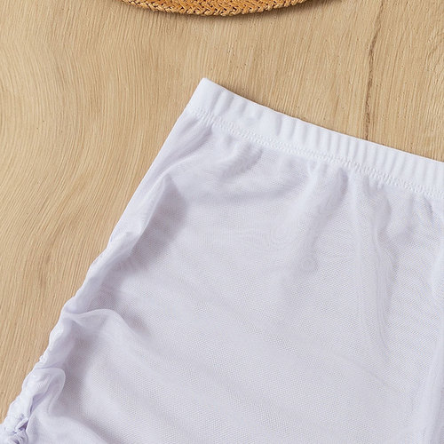 Pure Color Mesh High-Waisted Women's Swim Shorts with Drawstring Bikini Swimwear