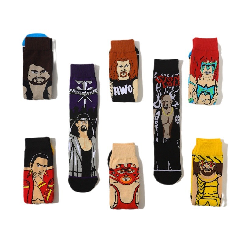 2025d Men's Cartoon Sports Cotton Mid-Calf Women's Athletic Style Wrestling Trendy All-Season Socks_voghion.com