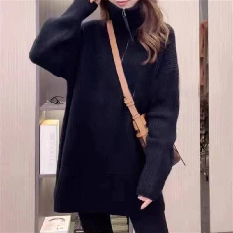 2025 秋と冬の新しい厚みのあるスタンドカラーセータージャケット女性の新しいルーズスリムタートルネックプラスニットトップ|undefined