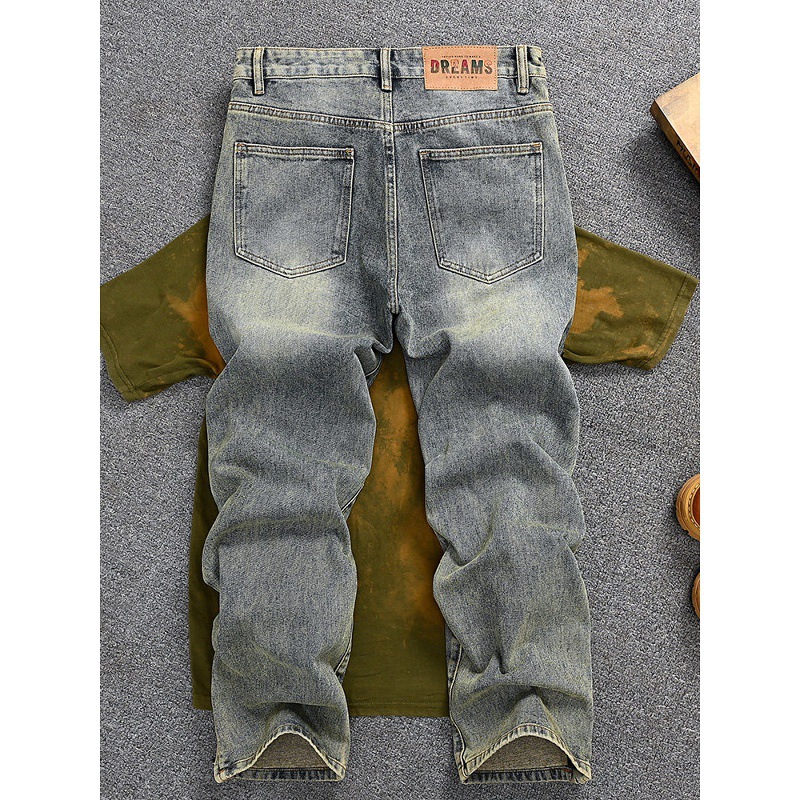 Men's Retro Straight Leg Distressed Jeans Loose Long Trousers Trendy American Youth Disco Squared Versatile_mkmklike.com
