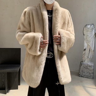 23 autumn and winter men's expensive old money retro style warm imitation mink fur plus cotton leather MJ994-5170