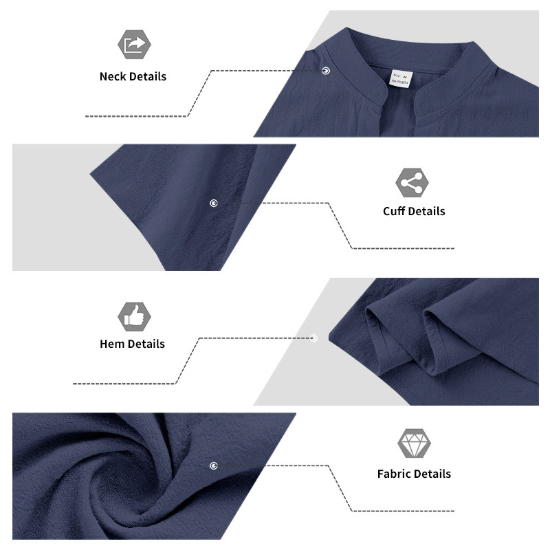 Men's Linen Henley Short Sleeve Shirt & Shorts Set, Breathable Summer Casual Outfit For Outdoor Travel And Daily Relaxation_viptrois.com