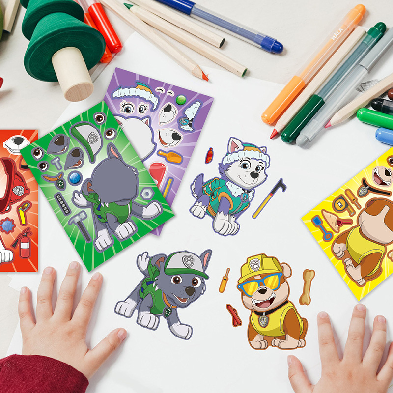 8 pegatinas de Paw Patrol, collage, cara intercambiable, DIY, decorativa, para niños